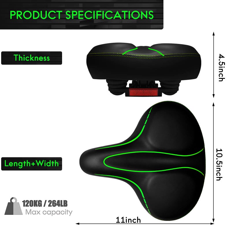 WUVOP Oversized Bike Seat  Wide Bicycle Seat for Women Men Comfort  Universal Waterproof Bike Saddle Replacement with Safety Reflective Strip for Peloton  Exercise Bikes  Cruiser  City Bikes - Image 3
